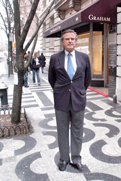 Robin Graham, chairman, in front of the shop James Graham & Sons has owned since the 1950s. He stands on the Alexander Calder-designed sidewalk, installed in 1970 and now a New York City landmark.