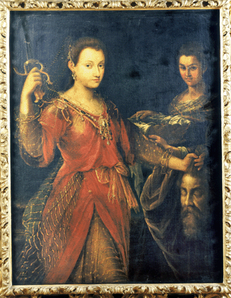 In her dramatic version of the oft-painted story, Lavinia Fontana's "Judith with the Head of Holofernes,†1600, emphasizes the pride and decisiveness of the heroine as she places the decapitated head in a basket. Some believe that Judith resembles the artist herself. Museo Davia Bargellinia, Bologna, Italy. 