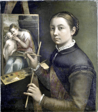 Tutored in art as a nobleman's daughter, Sofonisba Anguissola produced "Self-Portrait at the Easel†around 1556, showing herself at work and testifying to and advertising her talents. Museum-Zamek, Lancut.