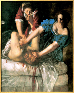 Applying her Caravagesque style with unusual force, Artemesia Gentileschi created her masterpiece, "Judith Slaying Holofernes,†circa 1612′3, the most compelling of all paintings made of this violent event. Museo di Capodimonte, Naples, Italy.