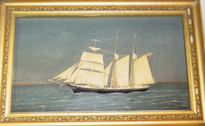 The 1893 portrait of the ship Edward Cushing by W.F. Bisbee had silkwork sails made by T. Willis and realized $3,450.