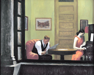 Using a claustrophobic setting that he may have glimpsed during wanderings around the city, Hopper in "Room in New York,†1932, offers a vignette of a seemingly estranged couple. Sheldon Memorial Art Gallery and Sculpture Garden, University of Nebraska, Lincoln.