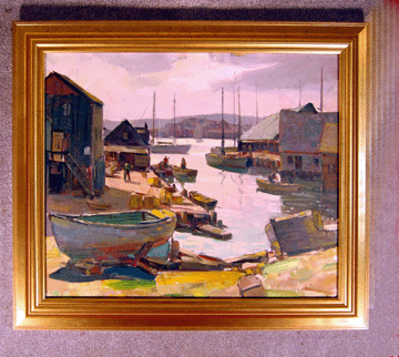 A view of Gloucester Harbor from the estate of artist Carl W. Peters brought $10,350 from an eager bidder on the phone.