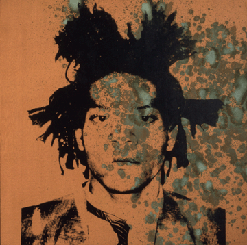 Warhol combined acrylic, silkscreen ink and urine on canvas in this disturbing image of his wild-looking protégé, "Jean-Michel Basquiat,†circa 1982. It is a sizeable 40 by 40 inches. Collection of Andy Warhol Museum. ©Andy Warhol Foundation for the Visual Arts / ARS, New York City.