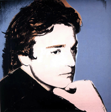 Working from photographs while the younger man worked at the Factory, Andy Warhol's "Jamie Wyeth,†1976, created with synthetic polymer paint and silkscreen ink on canvas, suggests the older artist's appreciation of his handsome colleague. It measures 40 by 40 inches. Collection of Jamie Wyeth. ©2006 Andy Warhol Foundation for the Visual Art / ARS, New York City.