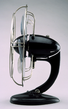 Robert Heller was influenced by aerodynamics when he designed the Airflow fan, circa 1937.