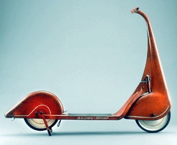 The Skippy-Racer scooter, circa 1933, by Harold Van Doren and John Gordon Rideout is an example of streamlining for the junior consumer.