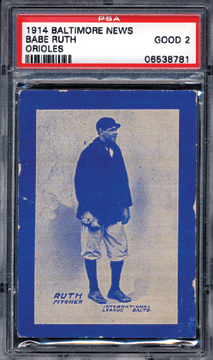 The top lot of the auction was this 1914 Baltimore News Babe Ruth rookie card (reserve $10,000) that attained $200,000.
