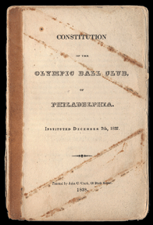 An 1838 Olympic Constitution, organized baseball's earliest document, took $141,000. 