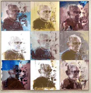 Andy Warhol was a frequent guest at Johnson's Glass House. He rendered this 8-foot-square silkscreen of Johnson in 1972.