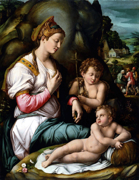 Francesco d'Ubertini Verdi, called Il Bachiacca (Florence, 1494‱557), "The Virgin and Child with Young Saint John the Baptist,†circa 1540s, oil on panel, 58¼ by 44½  inches. Photo ©2007 Virginia Museum of Fine Arts.