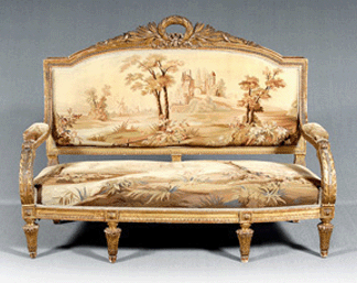 A Louis XV-style salon suite consisting of two sofas, six open armchairs and a fire screen fetched $21,850.