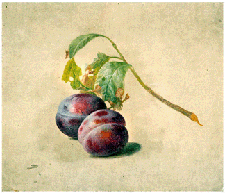 A still life of two plums on a twig by Helen Searle realized $14,950.