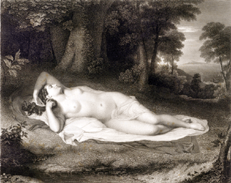 Asher B. Durand (1796‱886), after John Vanderlyn (1775‱852), "Ariadne,†1835, engraving, 26½ by 34 5/8  inches, National Academy Museum, gift of Mary Danforth Dodge and Elizabeth Dodge in memory of their grandfather, M. I. Danforth.