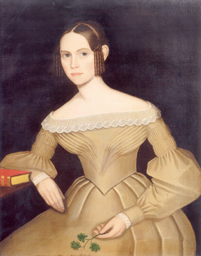 Attributed to Ammi Phillips, this circa 1836 likeness of Augusta Maria Foster sold by phone to two dealers in partnership for $314,000, including premium. Laid down on Masonite, the oil on canvas is from Phillips's desirable Kent period. Foster lived in Putnam, N.Y. Members of her husband's family were painted in Litchfield County, Conn., near Kent, where Phillips also worked.