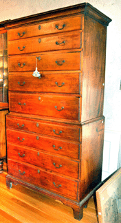 An Eighteenth Century Chippendale maple chest on chest from a coastal Massachusetts home sold to the opening bidder for $6,043.