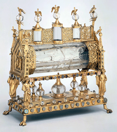 For almost two centuries, this reliquary fooled the experts. Its provenance included Count Renesse-Breidbach and J.P. Morgan. In 1980, technical investigation showed the rock crystal at the center to be authentic but the rest is of Nineteenth Century craftsmanship. Collection of the Metropolitan Museum of Art.