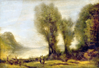 "Landscape scene†is by an unknown artist in the manner of Jean-Baptiste-Camille Corot. One of the most frequently forged artists of all time, Corot contributed to the problem by painting in the company of students. He also liked to touch up his friends' paintings, and he worked with the assistance of other artists during busy periods in his career. Consequently, many works by him are the result of many hands. This landscape is signed, but who signed it is unknown. Collection of Conservation Center, Institute of Fine Arts, New York University.