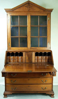This detailed desk and bookcase attributed to Jesse Needham of Randolph County, N.C., rose to $18,700.