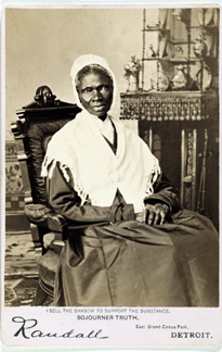 This cabinet card, circa 1870, of former slave and abolitionist activist Sojourner Truth, probably the best-known photographic image of a Nineteenth Century black woman, was produced by the Randall Studio in Detroit. National Portrait Gallery, Smithsonian Institution.