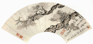 Cai Han (Ts'ai Han, 1647‱686), "Old Pine Tree,†fan mounted as a hanging scroll, ink on paper; 7½ by 22½ inches. Collection of Roy and Marilyn Papp, courtesy of Phoenix Art Museum.