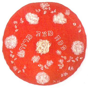 Ita Aber, "Passover Matzo Bag,†1975, carp and red snapper fish scale embroidery on linen, 20 inches round.