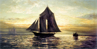 William Henry Buck (American, 1840‱888), "A Schooner at Sunset on Lake Pontchartrain,†oil on canvas, 17¾ by 33¾ inches, realized $198,000.