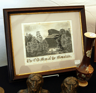 The engraving of the late New Hampshire icon, the Old Man of the Mountain that hung above Franconia Notch until it crashed in 2003, was for sale from New Hampshire dealer Resser-Thorner Antiques.