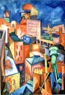 "Christopher Street Docks†by Seymour Franks, 1945. Watercolor on paper, 36 by 28½ inches.