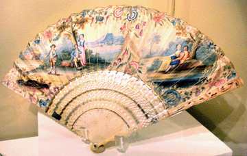 This polychrome decorated paper fan with ivory sticks is signed, "Mary Gardiner 1758.†The daughter of John Gardiner, the Fifth Proprietor of Gardiner's Island, Mary Gardiner (1740‱772) was 18 in 1758. Society for the Preservation of Long Island Antiquities.