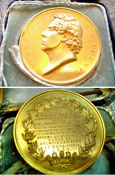 This gold medal presented to Commodore Matthew C. Perry in 1854 for his efforts in Japan was the sale's top lot, going to an anonymous New York City buyer on the phone for $165,000. The medal came from a local summer family, according to auctioneer Bruce Gamage.