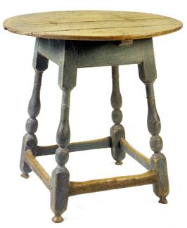 A handful of Pennsylvania pieces included this circa 1750 splay leg tavern table in blue paint. Previously owned by Kindig and Bradley, it went back to Pennsylvania with Mercer, Penn., dealer Chuck White for $55,100.