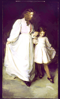 This charming painting, "Dorothea and Francesca (The Dancing Lesson),†1898, is infused with a sense of intimacy and affection for the subjects as an older daughter of Richard Gilders guides her uncertain younger sibling's steps. Art Institute of Chicago.