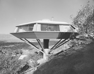 Julius Shulman, photograph of Malin Residence (Chemosphere), taken 1961. Designed by John Lautner, this Hollywood home has been seen in Brian DePalma's Body Double and Grand Theft Auto: San Andreas. It was recently restored. ©J. Paul Getty Trust. Used with permission. Julius Shulman Photography Archive, Research Library at the Getty Research Institute.