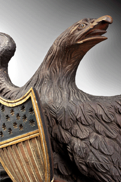 Samuel McIntire carved a detailed eagle and a shield in 1805 for the Salem Custom House. The detailed view illustrates his mastery. 