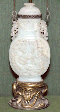 Carved jade vase mounted as a lamp, $6,000.