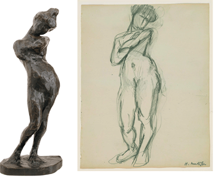 Sculpted in 1901, Matisse's "Madeleine I,†from the BMA collection, features the arabesque line he came to employ in a number of subsequent sculptures. The "Study for Madeline I,†1901, reflects Matisse's struggle to determine how to depict the arms of the figure in the eventual sculpture. The Museum of Modern Art.