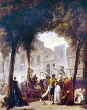 In a rare but accomplished painting, "A Street Show in Paris,†1760, Saint-Aubin recorded one of the many sights he encountered on the boulevards of his beloved Paris. National Gallery, London.