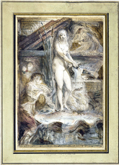 Soon after the death of his literary hero, Saint-Aubin created his heartfelt tribute in "Allegory in Honor of the Death of Voltaire,†circa 1779. Filled with idiosyncratic symbols and notations, it shows the philosopher-satirist behind the sarcophagus, eternally silenced by the shrouded figure of Death. Rijksmuseum, Amsterdam.