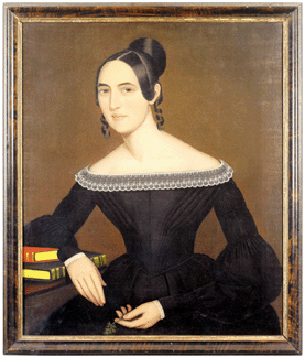 A bid of $87,000 took this half-length portrait of Jeanette Paine, circa 1838, by Ammi Phillips. It is oil on canvas, measures 33½ by 28 inches, and is from Mary Allis and the Stewart Gregory collection.