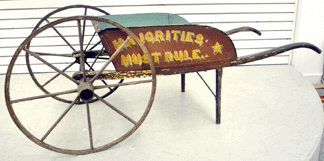 The double-wheeled wheelbarrow with political slogan did well, selling at $10,350.