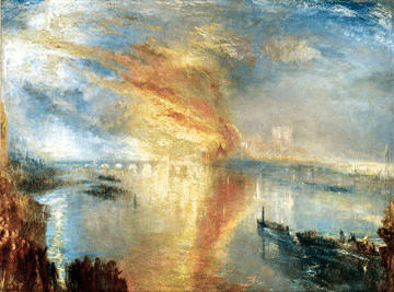A standout in an entire gallery devoted to Turner's views of the conflagration that engulfed the Houses of Parliament is the spectacularly hued "The Burning of the Houses of Lords and Commons, October 16, 1834,†1835. The Cleveland Museum of Art.