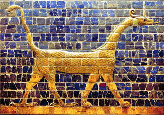 This striding "Dragon of Marduk,†circa 604‵62 BC, made of molded, glazed brick, decorated a gate of the city of Babylon. Dedicated by King Nebuchadnezzar to Ishtar, the goddess of love and war, it is one of several objects from Mesopotamia in the DIA collection.