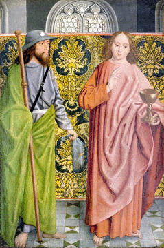 Master of the Holy Kinship, Saints James the Greater and John the Evangelist, circa 1505‰7, oil on panel, 19 by 12 15/16  inches. Yale University Art Gallery, pending partial purchase and partial gift of Robert and Virginia Stern, in honor of all the families in Europe who were dispossessed during the Holocaust period 1933 to 1945.