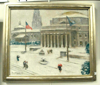 Guy Wiggins' New York City winter scene depicting Columbia University brought $48,875.