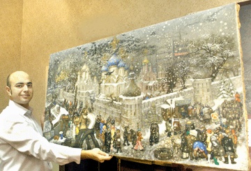 Gene Shapiro with the Vasily Sitnikov oil on canvas, estimated at $40/60,000, that sold for $477,900, a record price paid at auction for the artist.