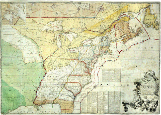 John Mitchell drew this map in 1755 to reinforce British control over North America. It took a leading role at the 1782 negotiations between American and British diplomats: Britain drew in the dark line marking the new American territory.  Used by permission of The British Library.