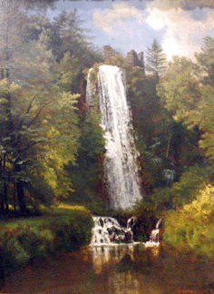 Albert Bierstadt's oil on board "Waterfall†realized $96,000.