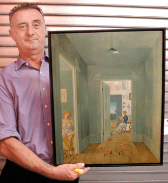 Ronan Clarke with the John Wilde oil on panel from 1955 that established a record price paid at auction at $49,937, selling to one of five phone bidders.