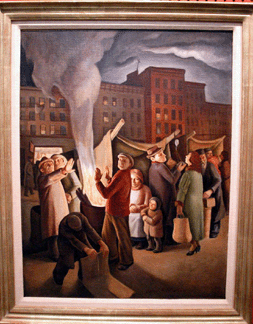 The Daniel Celentano New York City street scene at dusk, 1940, sold for $21,250.